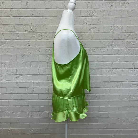 Lulu’s Sweetest Dreams Lime Green Satin Ruffled Two-Piece Pajama Set - Picture 5 of 5